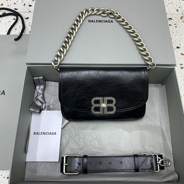 Balenciaga original calfskin BB soft small flap bag 7485982 black