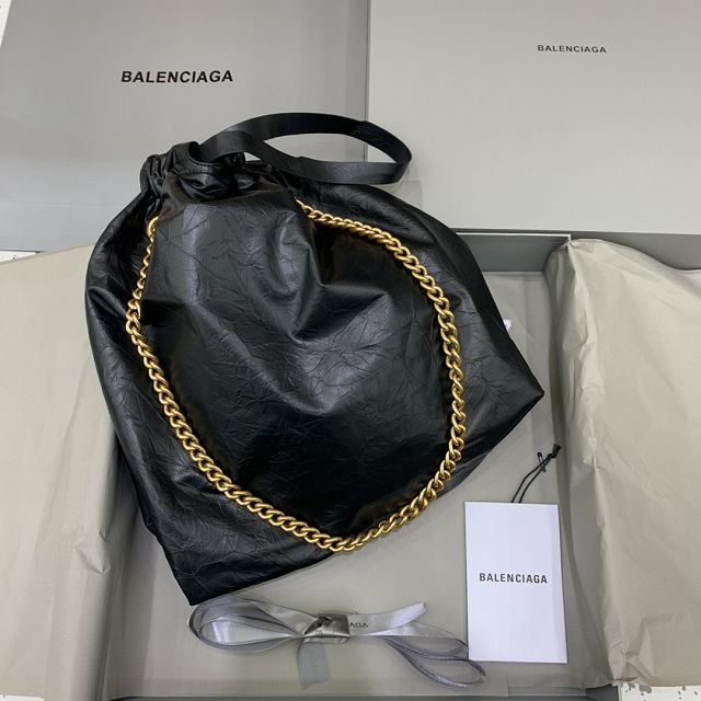 Balenciaga original calfskin crush small tote bag 7429412 black