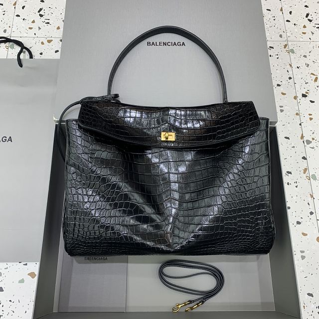 Balenciaga original crocodile calfskin rodeo large handbag 7897442 black