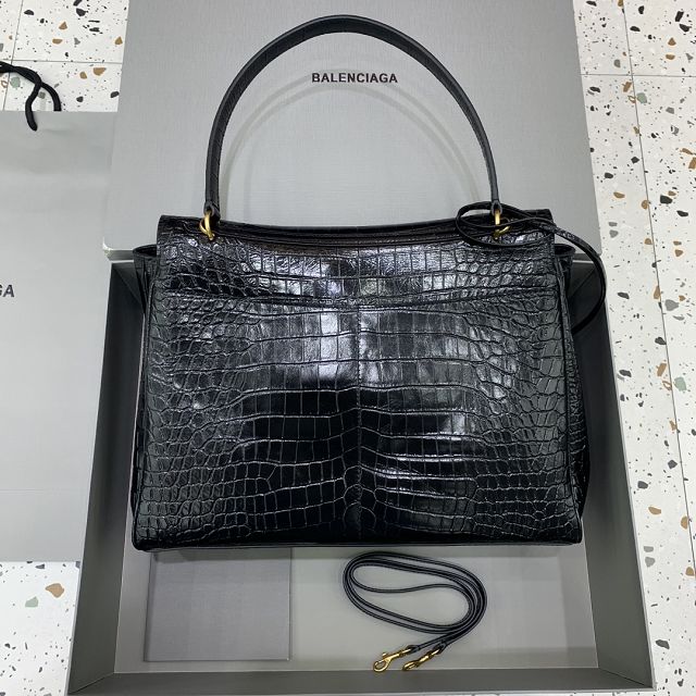 Balenciaga original crocodile calfskin rodeo large handbag 7897442 black