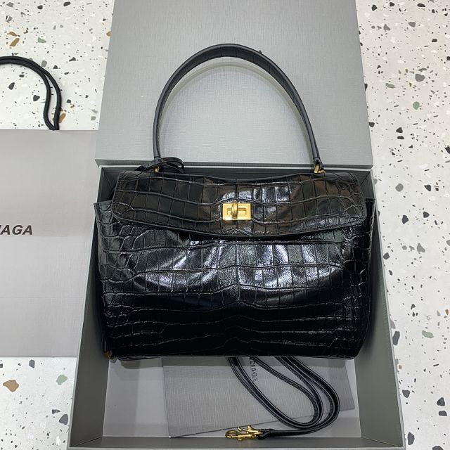 Balenciaga original crocodile calfskin rodeo small handbag 7897792 black