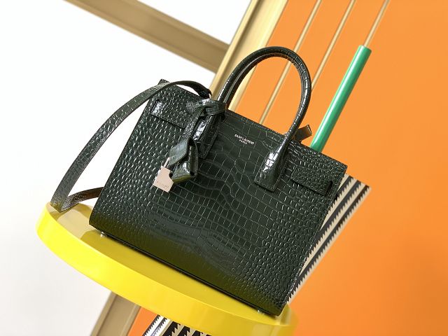 YSL original crocodile calfskin medium sac de jour bag 421863 green