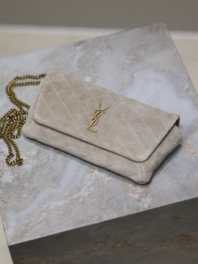 YSL original suede calfskin gaby phone case 742579 grey