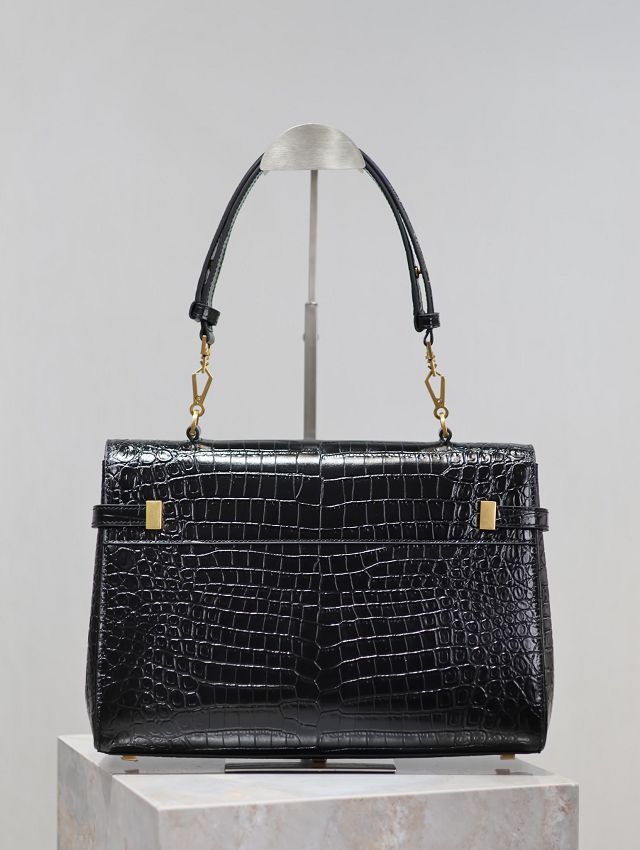 YSL original crocodile calfskin manhattan top handle bag 769512 black