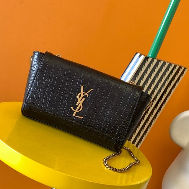 YSL original crocodile suede calfskin reversible small kate bag 737128 black