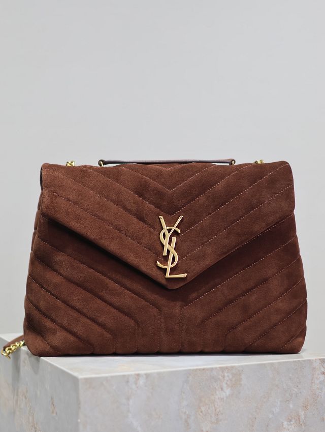 YSL original suede calfskin loulou medium bag 487216 dark brown