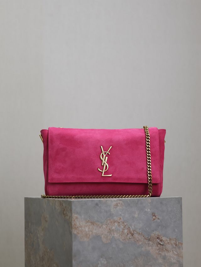 YSL original suede calfskin reversible small kate bag 737128 rose red