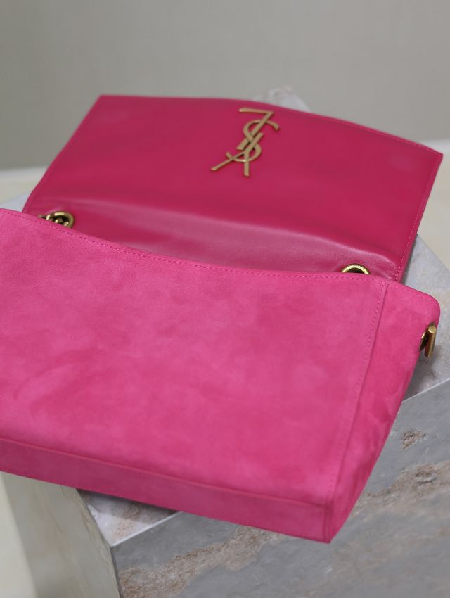 YSL original suede calfskin reversible small kate bag 737128 rose red