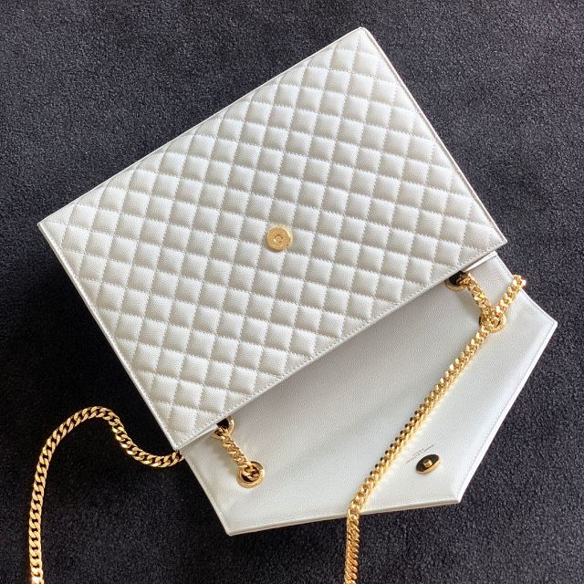 YSL original grained calfskin large envelope chain bag 487198 white