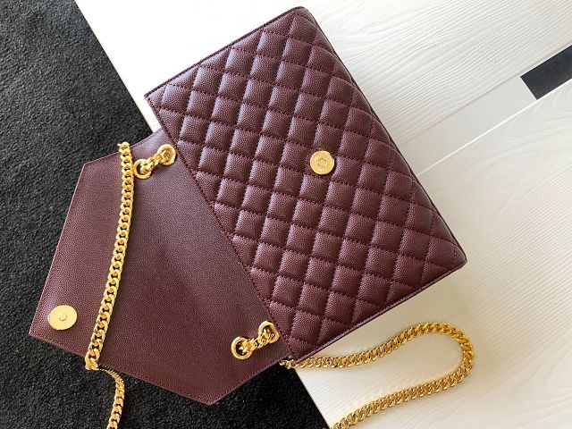 YSL original grained calfskin medium envelope chain bag 487206 bordeaux