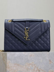 YSL original grained calfskin medium envelope chain bag 487206 navy blue