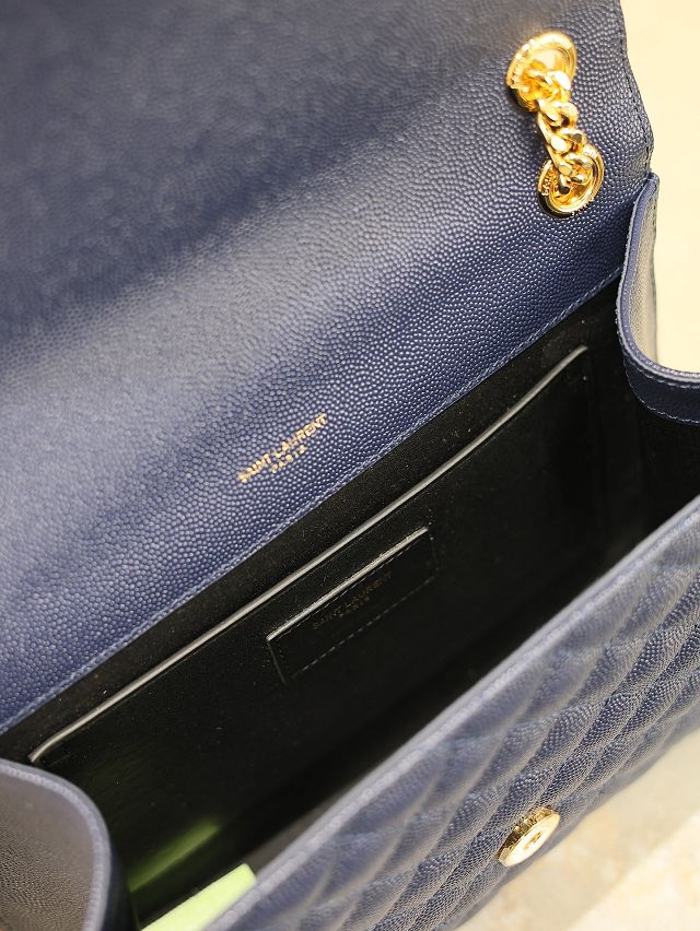 YSL original grained calfskin medium envelope chain bag 487206 navy blue