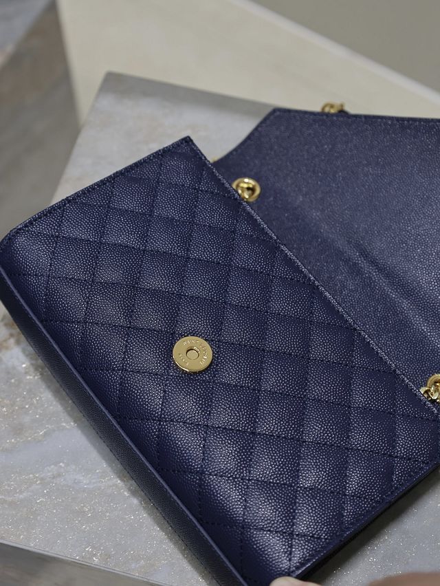 YSL original grained calfskin small envelope chain bag 526286 navy blue