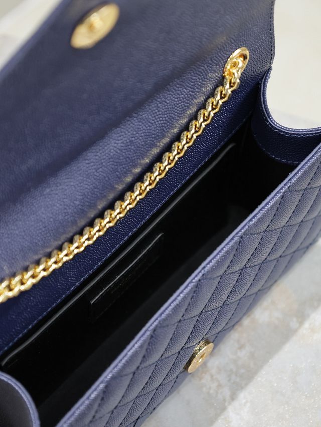 YSL original grained calfskin small envelope chain bag 526286 navy blue