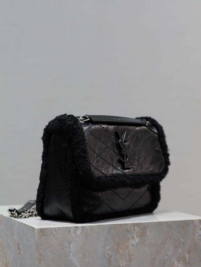 YSL original shearling niki baby bag 633151 black