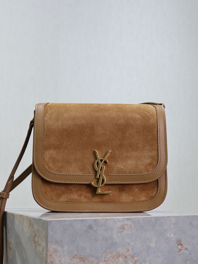 YSL original suede calfskin solferino medium satchel 635025 brown