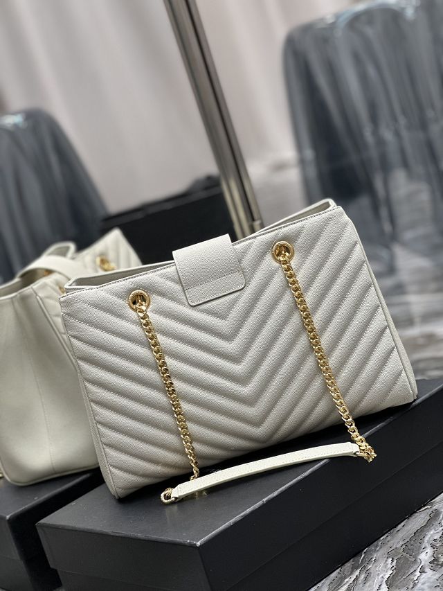 YSL original grained calfskin shopping bag 668900 white