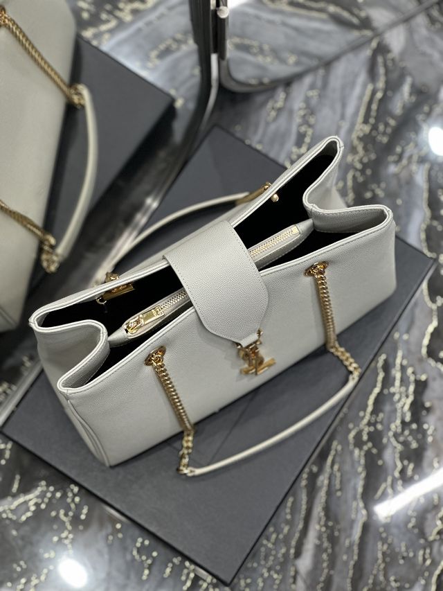 YSL original grained calfskin shopping bag 668900-2 white