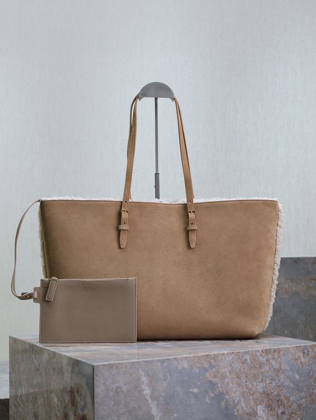 YSL original suede&shearling shopping tote bag 394195 apricot