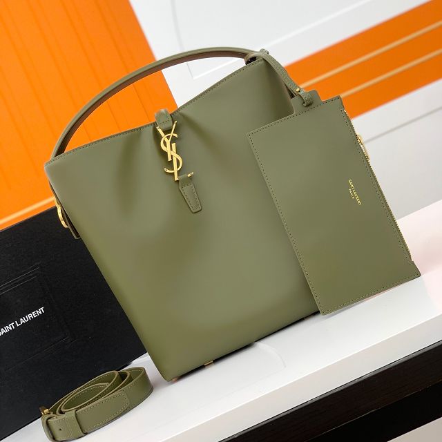 YSL original box calfskin medium le 37 bucket bag 742828 green