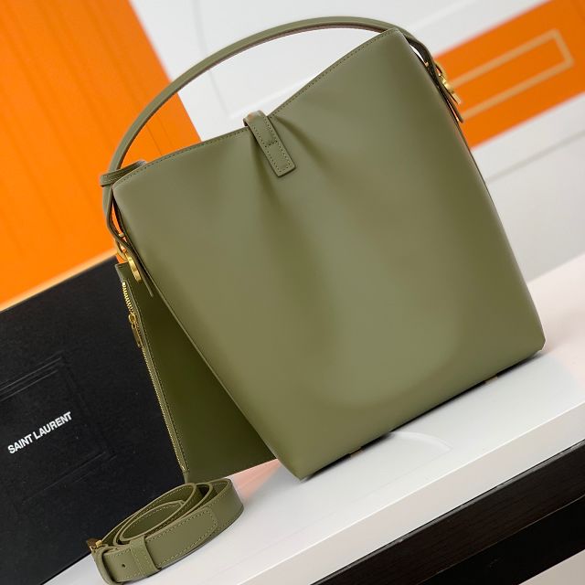 YSL original box calfskin medium le 37 bucket bag 742828 green