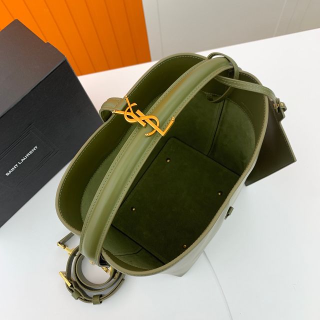 YSL original box calfskin medium le 37 bucket bag 742828 green