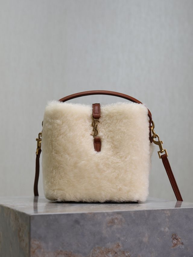 YSL original shearling mini le 37 bucket bag 765870 white