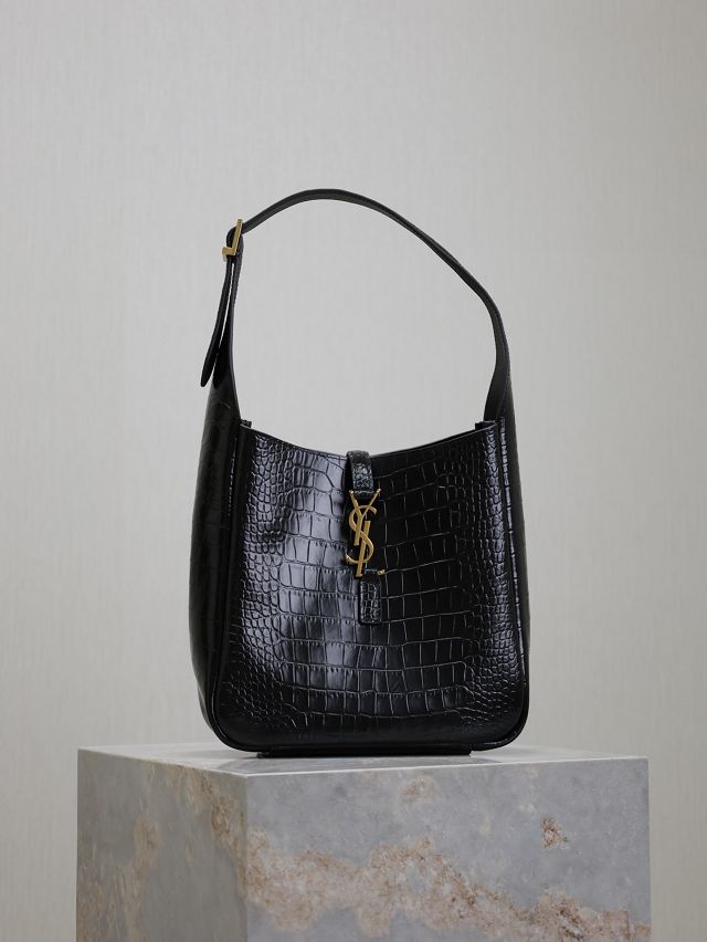 YSL original crocodile calfskin le 5A7 small tote bag 713938 black