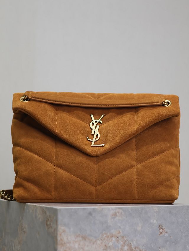 YSL original suede calfskin puffer medium bag 577475 brown