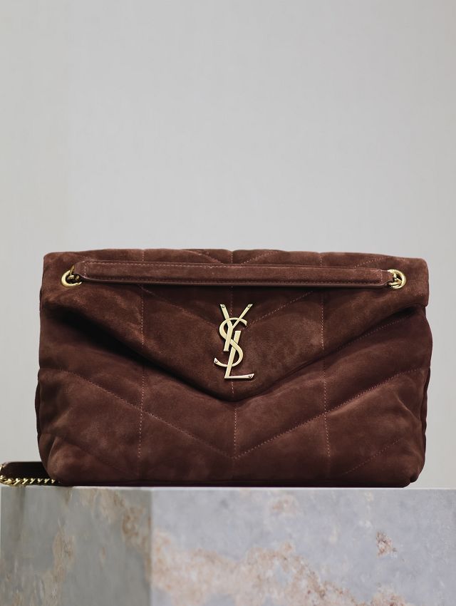 YSL original suede calfskin puffer medium bag 577475 dark coffee