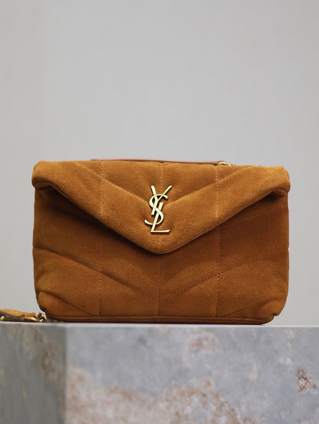 YSL original suede calfskin puffer mini bag 759337 brown