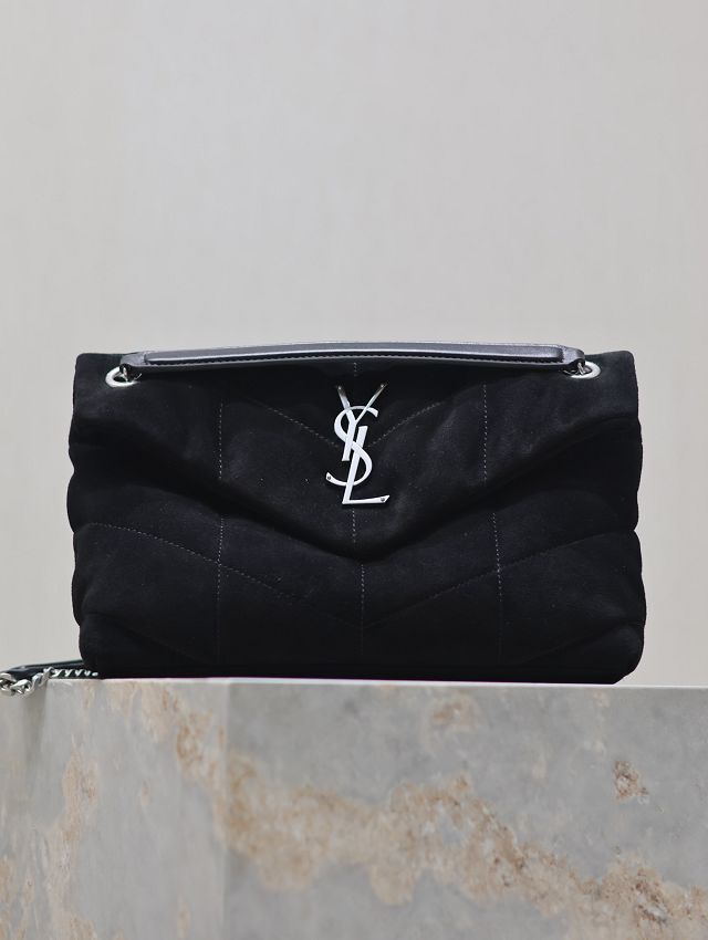 YSL original suede calfskin puffer small bag 577476 black