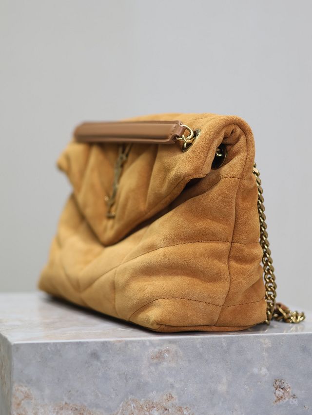 YSL original suede calfskin puffer small bag 577476 brown