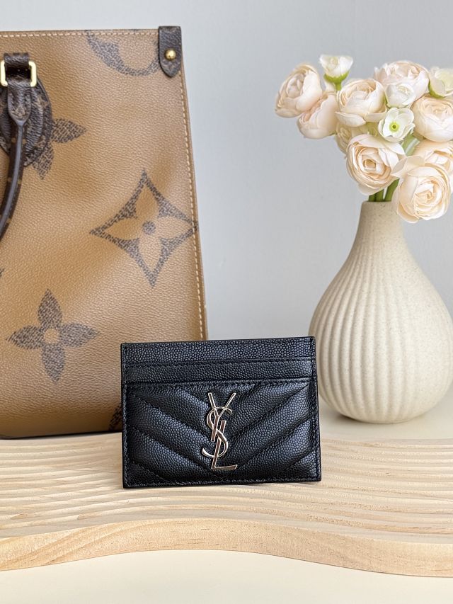 YSL original grained calfskin card holder 423291