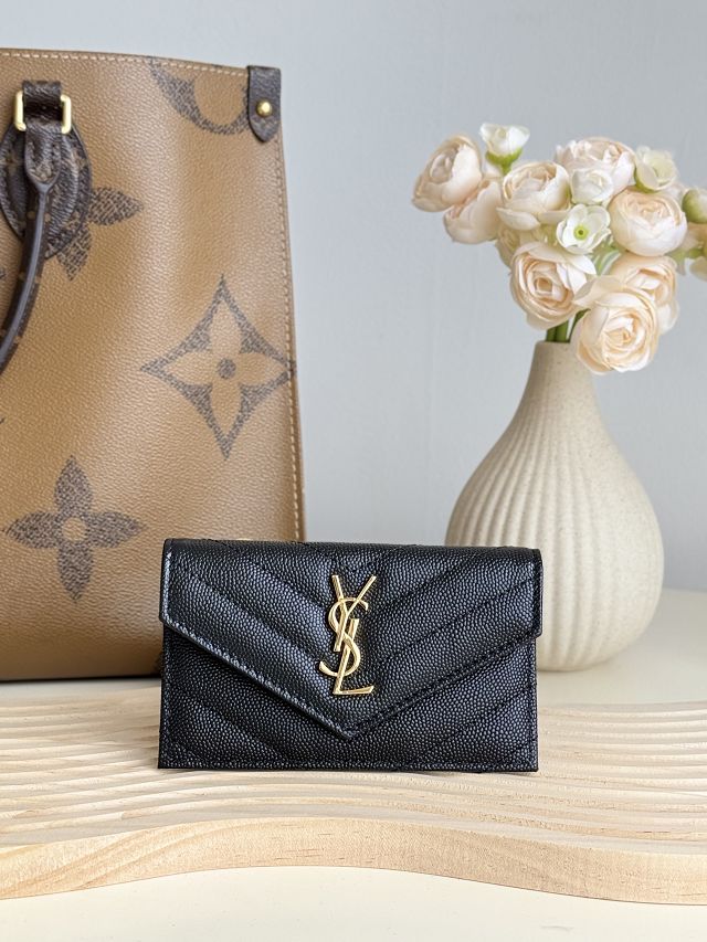 YSL original grained calfskin card holder 612808 