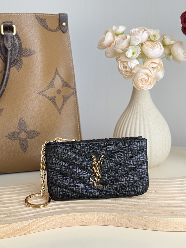 YSL original grained calfskin coin purse 438386 