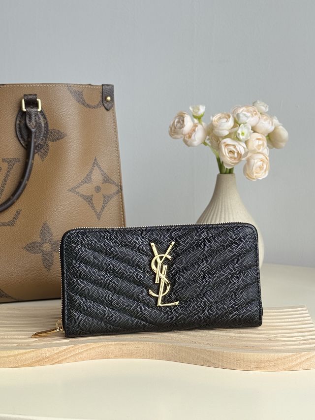 YSL original grained calfskin zipper wallet 358094