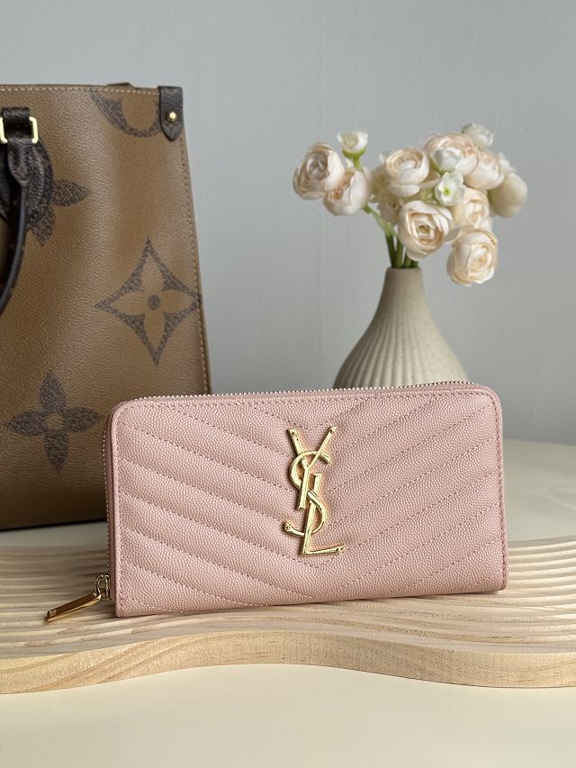 YSL original grained calfskin zipper wallet 358094