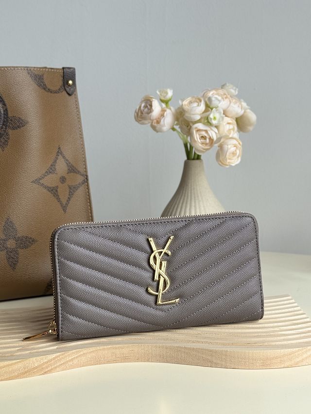 YSL original grained calfskin zipper wallet 358094