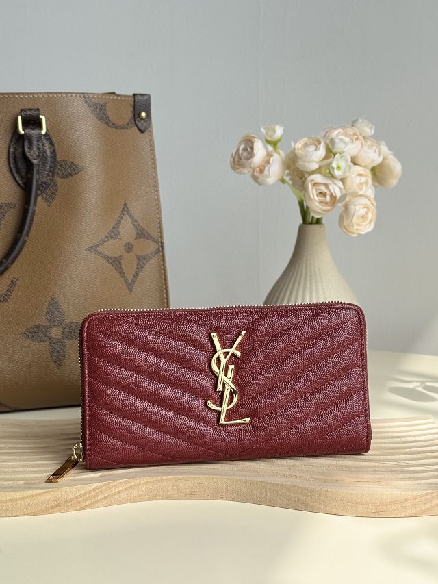 YSL original grained calfskin zipper wallet 358094