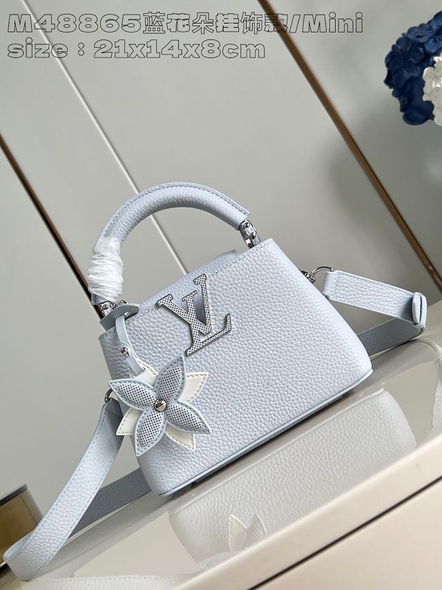 Louis vuitton original calfskin capucines mini handbag M22606 light blue