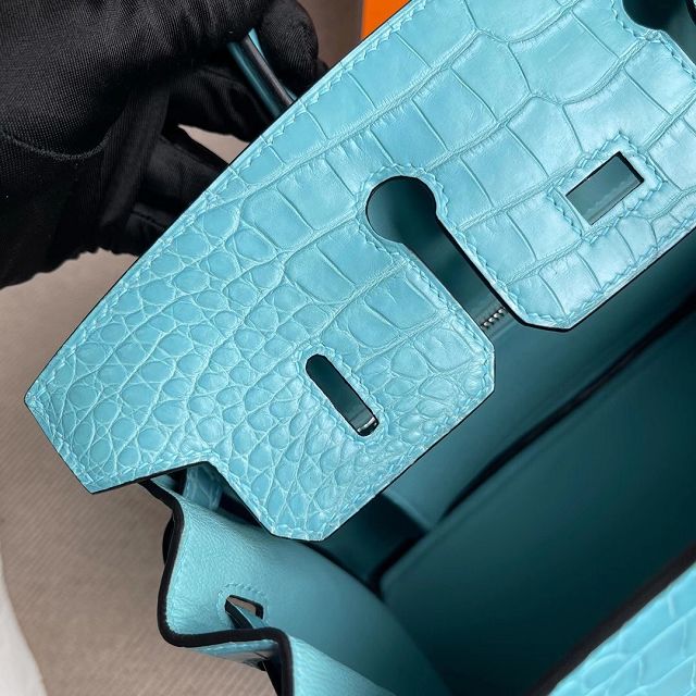 Hermes genuine crocodile leather birkin bag BK350 blue saint