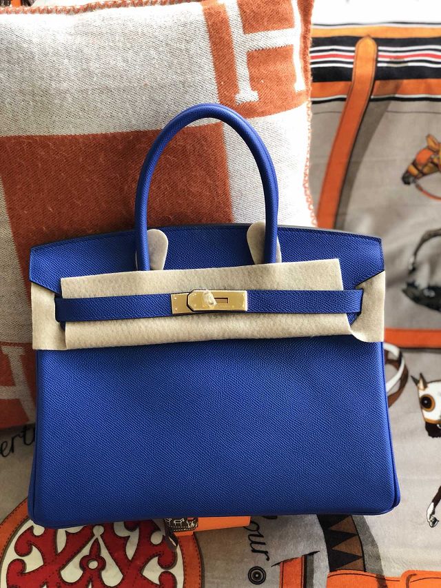 Hermes original epsom leather birkin 30 bag H30-3 blue zellige