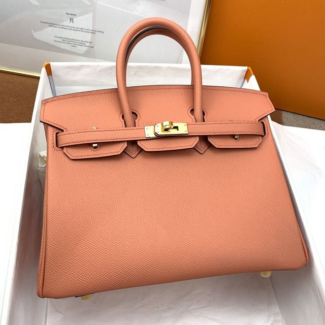 Hermes original epsom leather birkin 25 bag H25-3 crevette pink