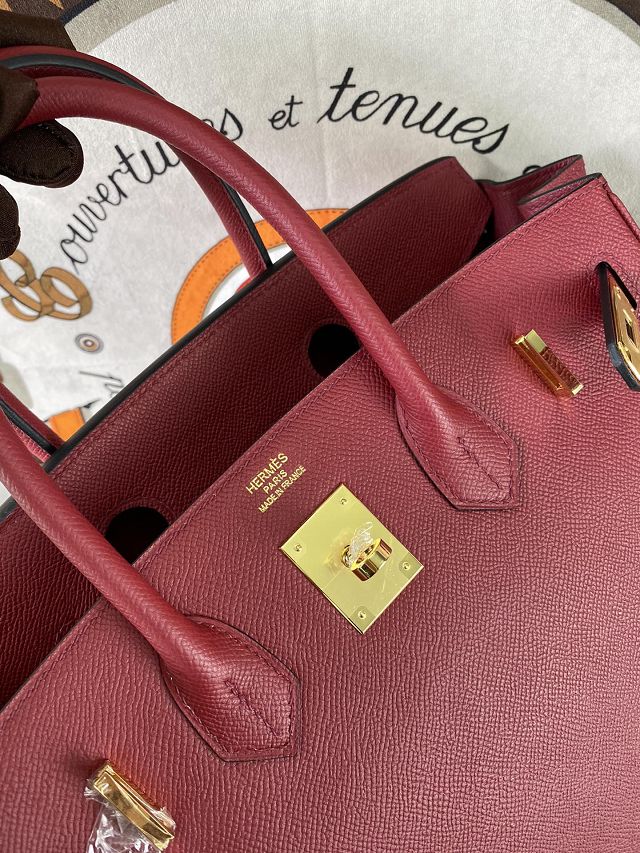 Hermes original epsom leather birkin 30 bag H30-3 rouge grenat