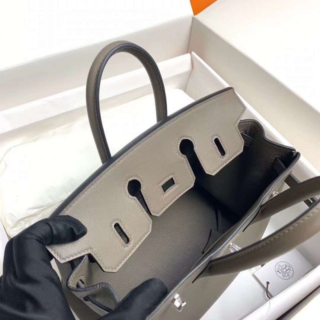 Hermes original swift leather birkin 25 bag H25-5 grey etain