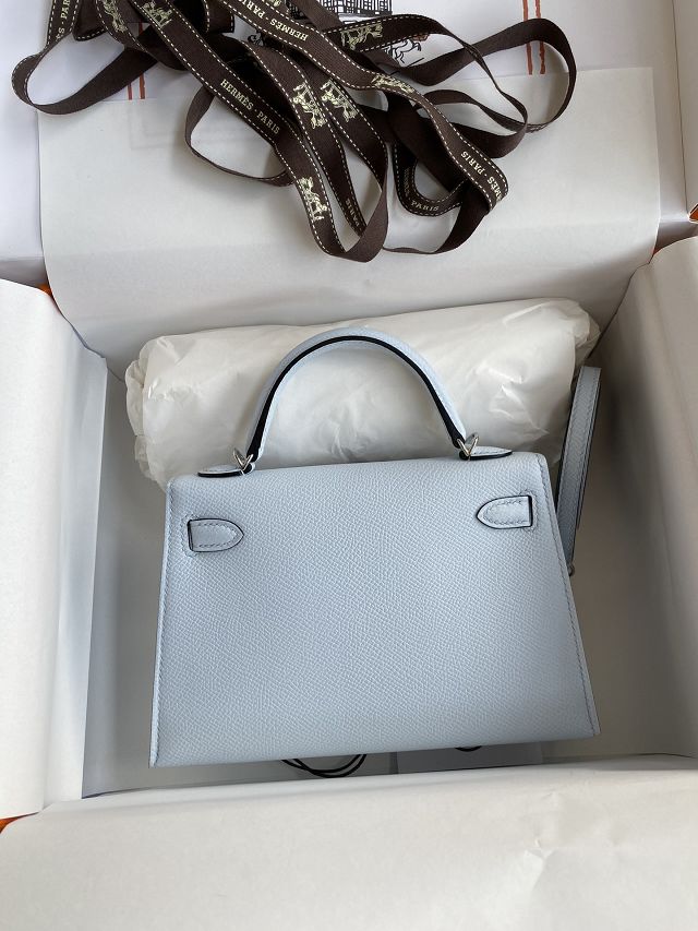 Hermes original epsom leather mini kelly 19 bag K0019 azur