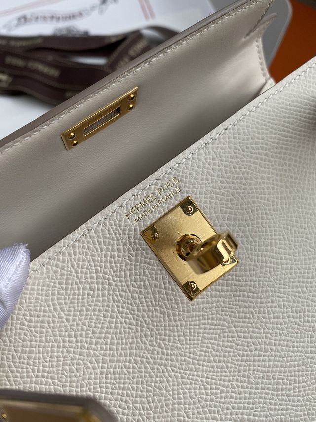 Hermes original epsom leather mini kelly 19 bag K0019 craie