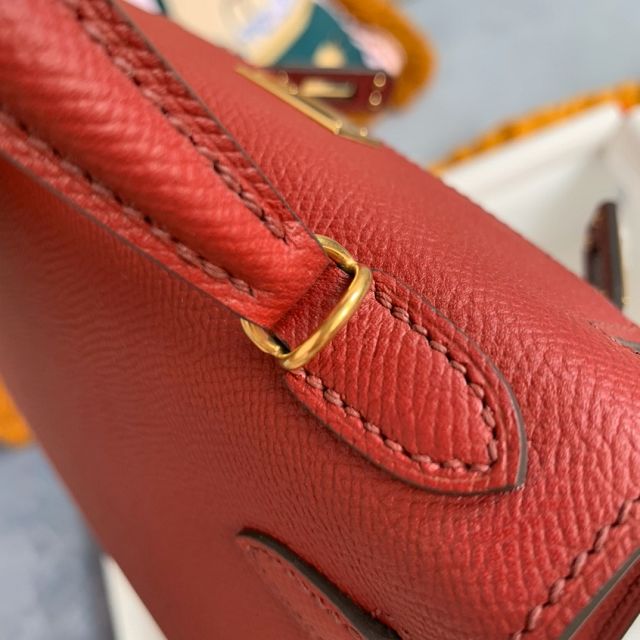 Hermes original epsom leather mini kelly 19 bag K0019 ruby 