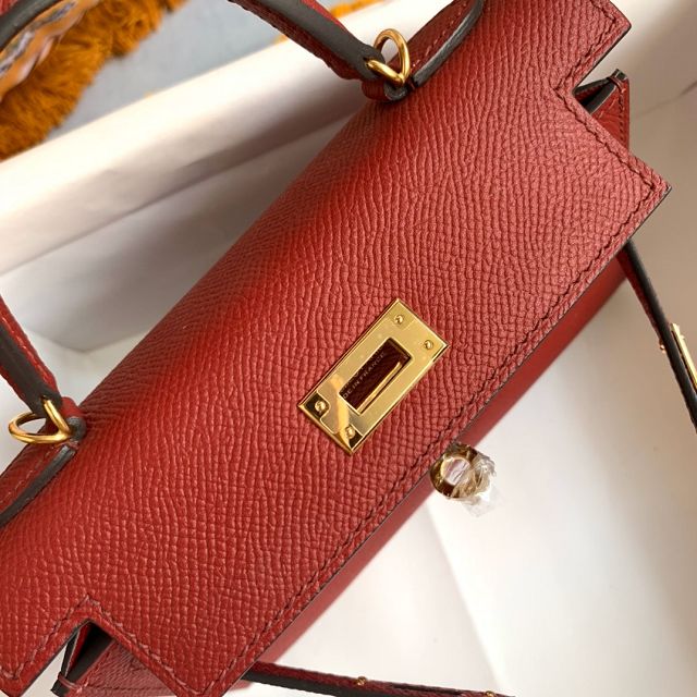 Hermes original epsom leather mini kelly 19 bag K0019 ruby 